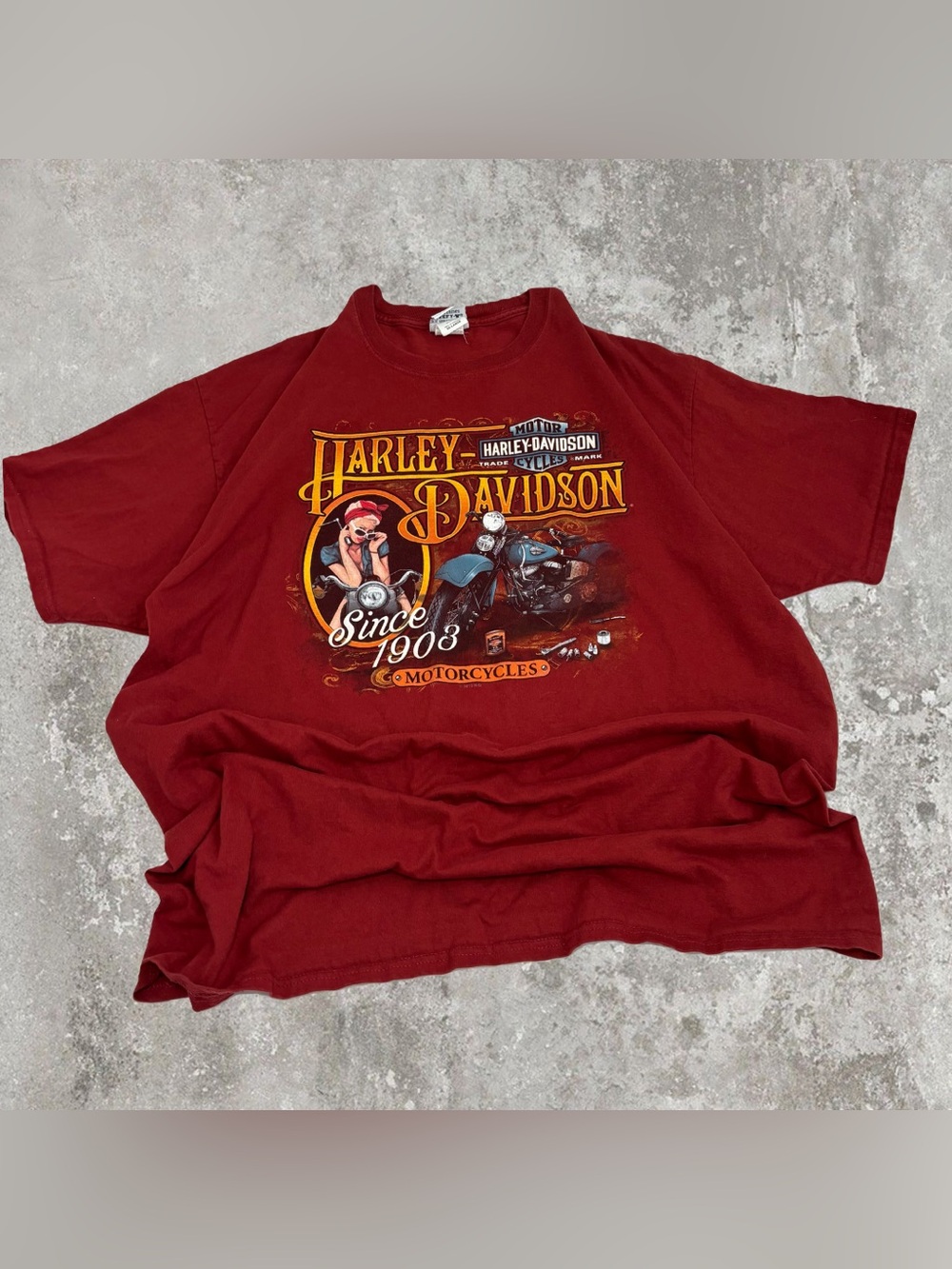 Harley Davidson Motorcycles Since 1903 Woman Biker Red Graphic Tee